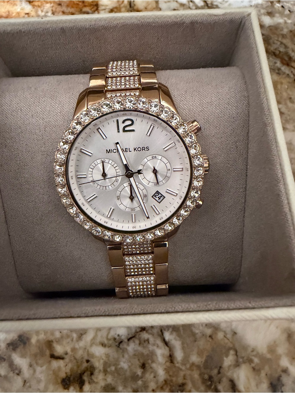 Michael Kors Rose Gold Crystal Bezel Women's Chronograph Watch